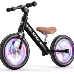 besrey Toddler Balance Bike All-Metal Frame | 12" Motion-Activated Lighting Wheels | All-Terrain | Kids Bike with Padded Adjustable Seat 