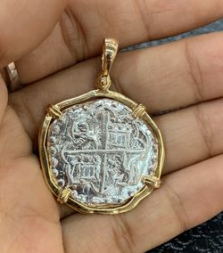 Atocha coin pendant in 14k gold bezel
