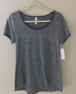 LuLaRoe Classic T Shirt - Gray with Navy Blue Trim