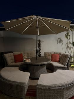 Martha Stewart Patio set and Umbrella with LED lights. 
