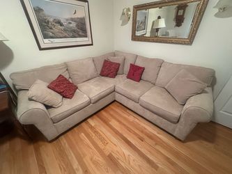 Beige Fabric L-Shaped Sectional Sofa