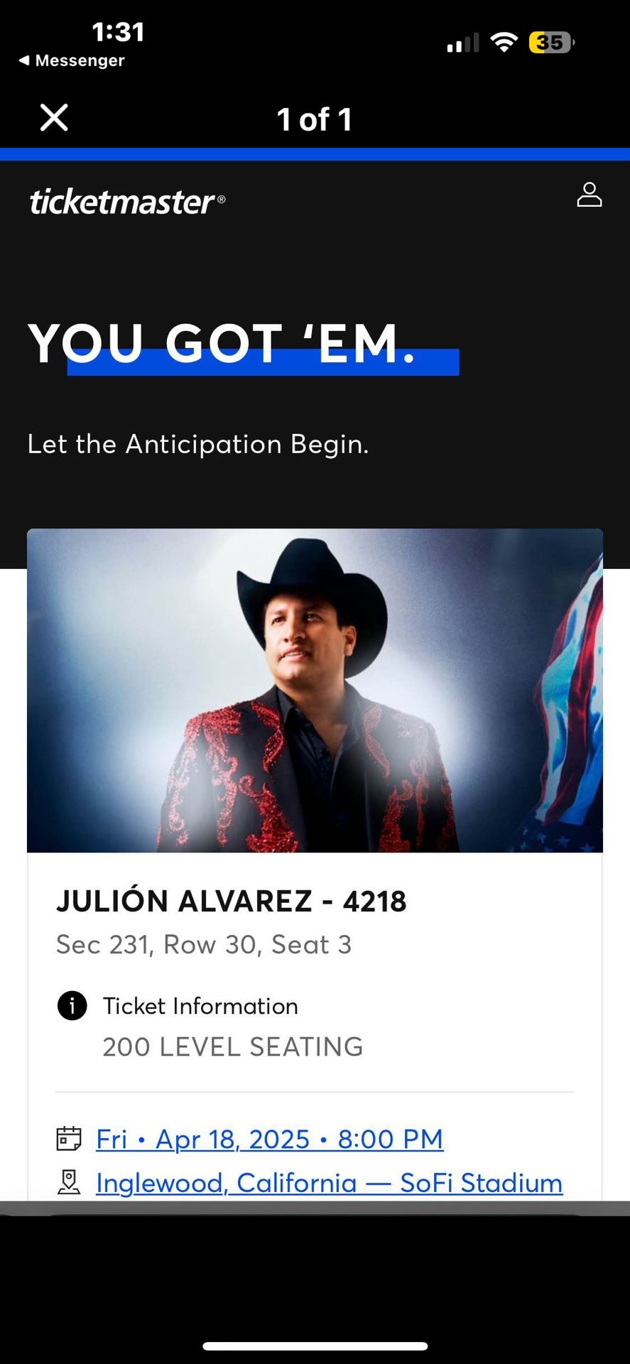 JULIÓN ALVAREZ Ticket
