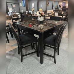 5 Piece Faux Marble Top  Counter Height Dining Table Set 