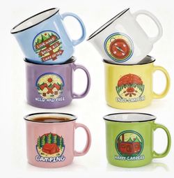 Set Of 6 Camping Mugs, 15 Oz Ceramic Campfire Coffee Mug In Assorted Colors