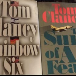 Two Nice Hardcover Books With Jackets By Tom Clancy About 2" Thick. Compare At $30 Ea. Rainbow Six And The Sum Of All Fears.