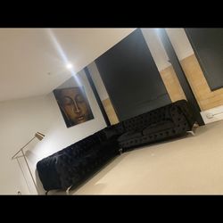 Black Tufted Couch Sectional 