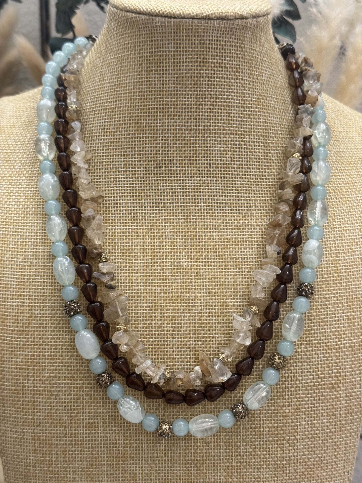 3 Strands Citrine Crystal & Acrylic Beads Necklace & Bracelet Set.