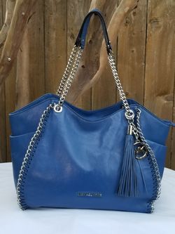 Michael Kors Chelsea Large Whipped Silver Chain Zip Royal blue Leather shoulder bag Tote