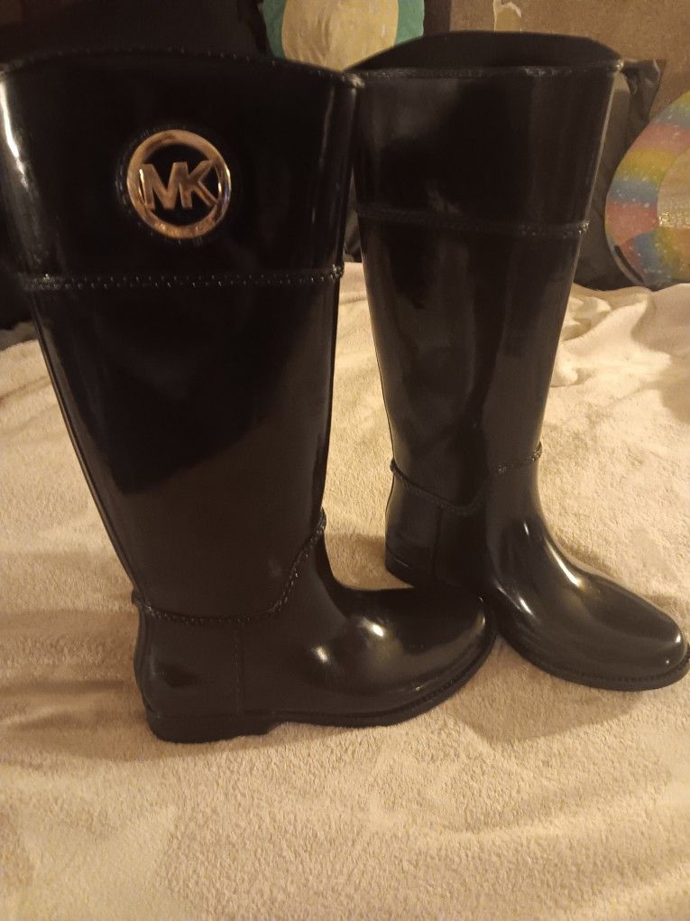 Michael Kors Women's Size 8 Stockard Tall Gloss Black Knee-High Rain Boots