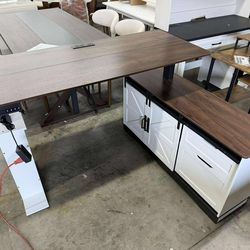 Farmhouse L Shaped Standing Desk, 55 inch Height Adjustable Corner Desk with Storage Drawers