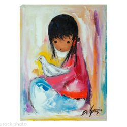 “The White Dove” – Framed DeGrazia Girl with Bird Limited Edition Art