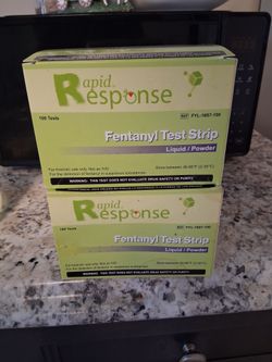 Two boxes of rapid response festanyl test strips