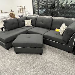 Black Sofa Sectional Set W/ottoman 