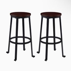 KOZYSPHERE Bar Stools for Kitchen - 29" Pub Height Chairs with Metal Frame - Backless Barstools - Set of 2 - Industrial Rustic Brown