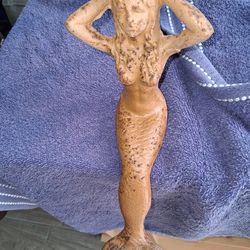 Antique  Cast Iron Sitting Mermaid Statue