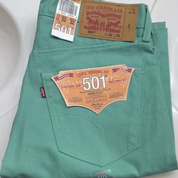 Levis 501 Straight Button Fly Shrink Fit Jeans Mint Green Size 32/32