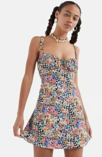 NEW For Love & Lemons S June Mini Dress Mushroom Wonderland Psychedelic Pattern
