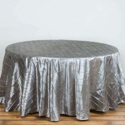 120 " Table Linens, Tablecloth For Parties, Party Decoration, Silver Tablecloths, Round Silver Tablecloths, Pintuck Table Linens