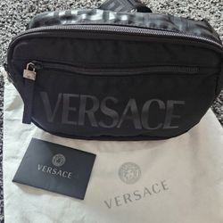 Versace black nylon la greca signature belt bag crossbody