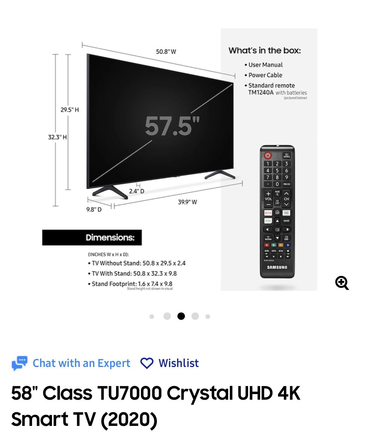 SAMSUNG 58" Class TU7000 Crystal UHD 4K Smart TV