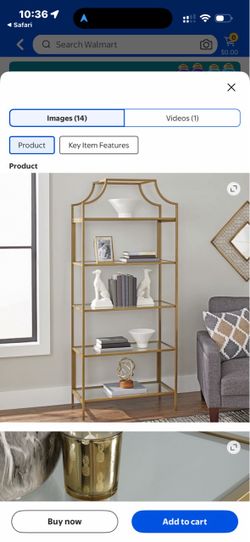 Better Homes & Gardens Nola 5-Shelf Etagere Bookcase, 71 in, Gold Finish