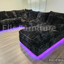 Gourges Sectional With LED Light Corduroy Fabric Oversize $1899