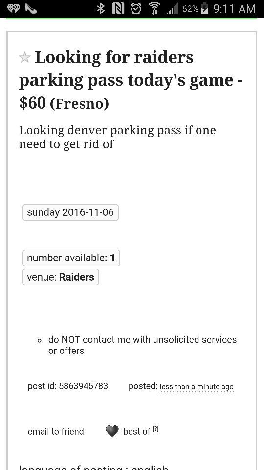 Looking for parking pass for today game if anyone get rid of one