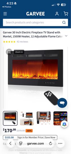 Garvee 30 Inch Electric Fireplace Insert with Remote