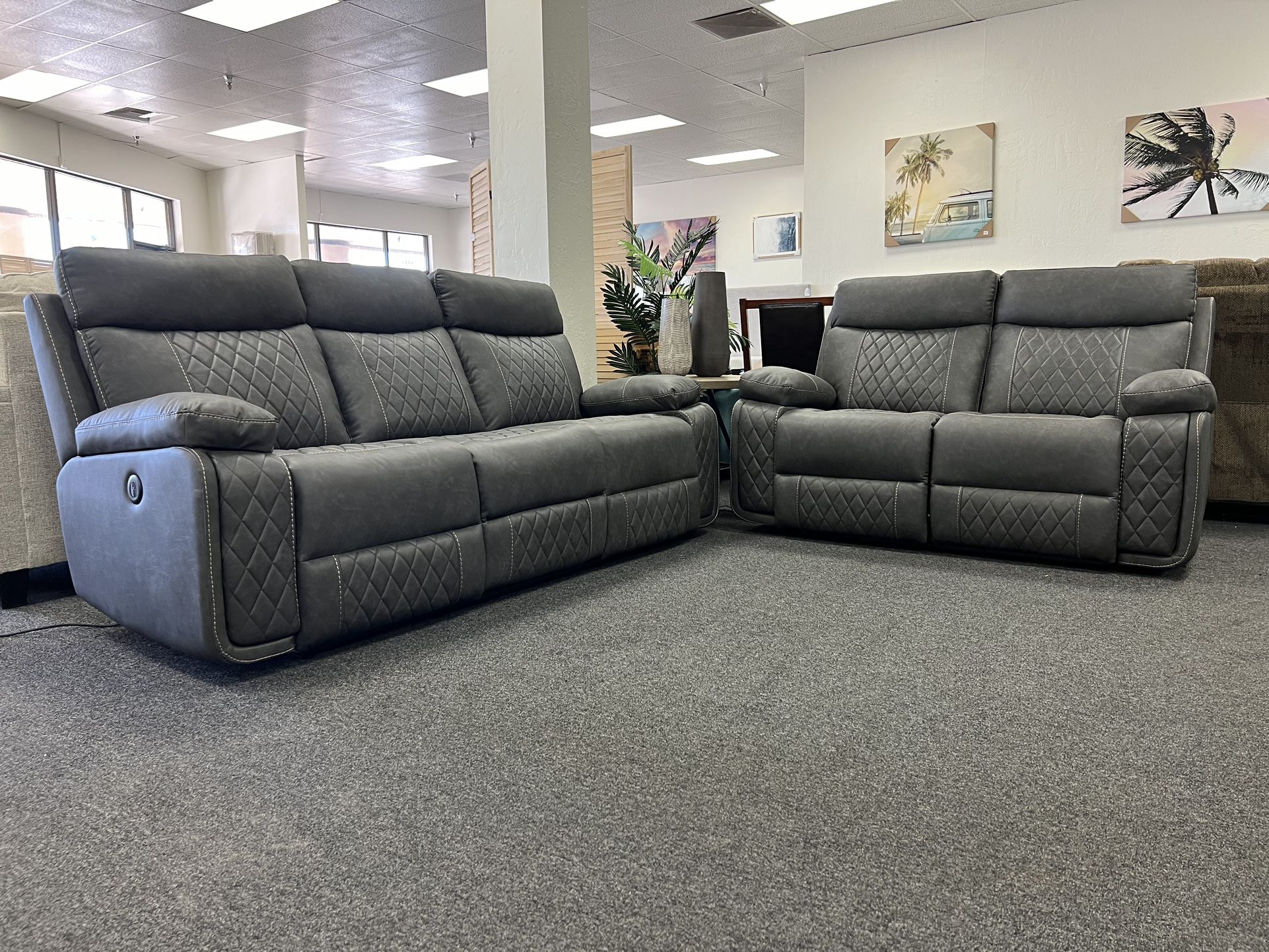 Grey Power Reclining Sofa set 