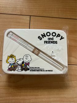 Vintage Snoopy And Friends camping lunch box and chopsticks White New