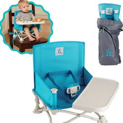 Baby booster seat with tray, folding portable seat for dining table, travel, beach, camping, etc.