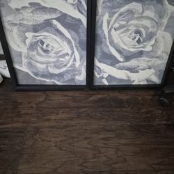 2 Gray And White Flower Pictures Set 