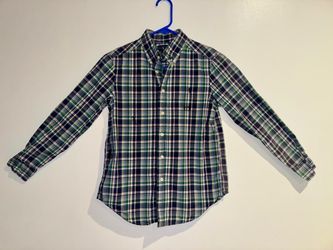 Vintage Boys Sz 10-12 Ralph Lauren Plaid Dress Shirt Long Sleeve Blue Green