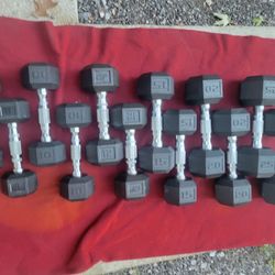 RUBBER COATED  HEXHEAD DUMBBELLS  TOTAL 180LBs.
  SETS.    8s.  10s. 12s. 15s. 20s. 25s 
11525 S HALSTED DUNKIN DONUTS/7111.S WESTERN WALGREENS 
170$ 