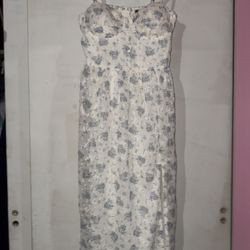 White And Blue Flowery Dress