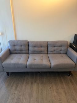 Gray Tufted 3-Seat Sofa