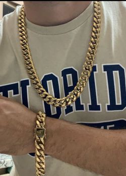 16MM Cuban Link Set 14K Gold Plated Doesn't Loses Color