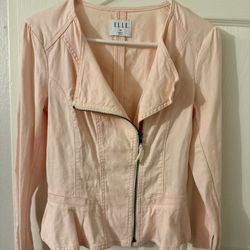 Elle Light Blush Pink Cotton Denim Zip Jacket - Size  XS