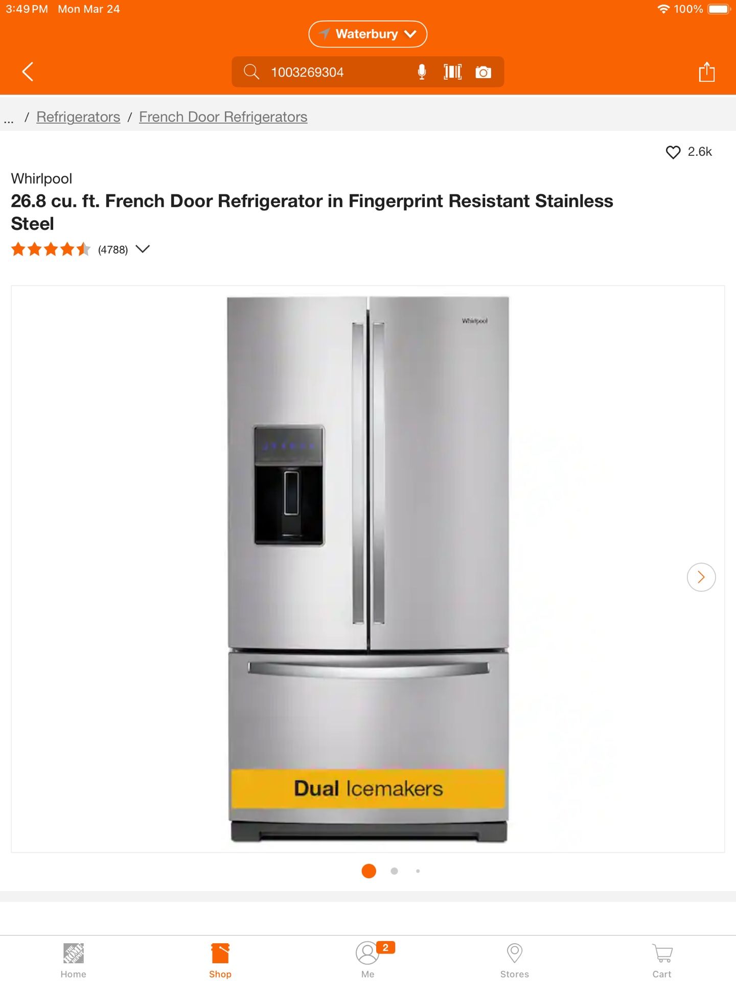 Whirlpool 26.8 cu. ft. French Door Refrigerator in Fingerprint Resistant Stainless Steel