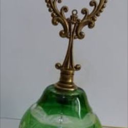 Vintage Emerald Green Cut To Clear Glass Crystal 8" Bell Poland Made