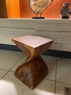 Solid Acacia Wood Twist End Table – Unique Statement Piece