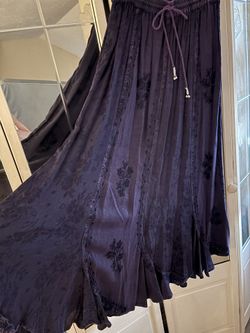 Plum, Embroidered Pattern, Elastic, Draw String Waist Skirt