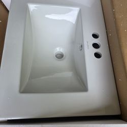Swiss Madison Well Made Forever SM-VT324-3 Ceramic Vanity Top Sink 24" with Three Faucet Holes, Glossy White