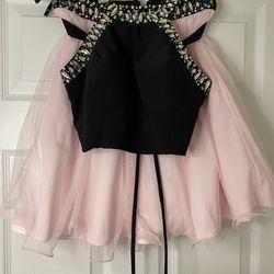 Pink & Black Diamond Embedded Shirt + Skirt Set