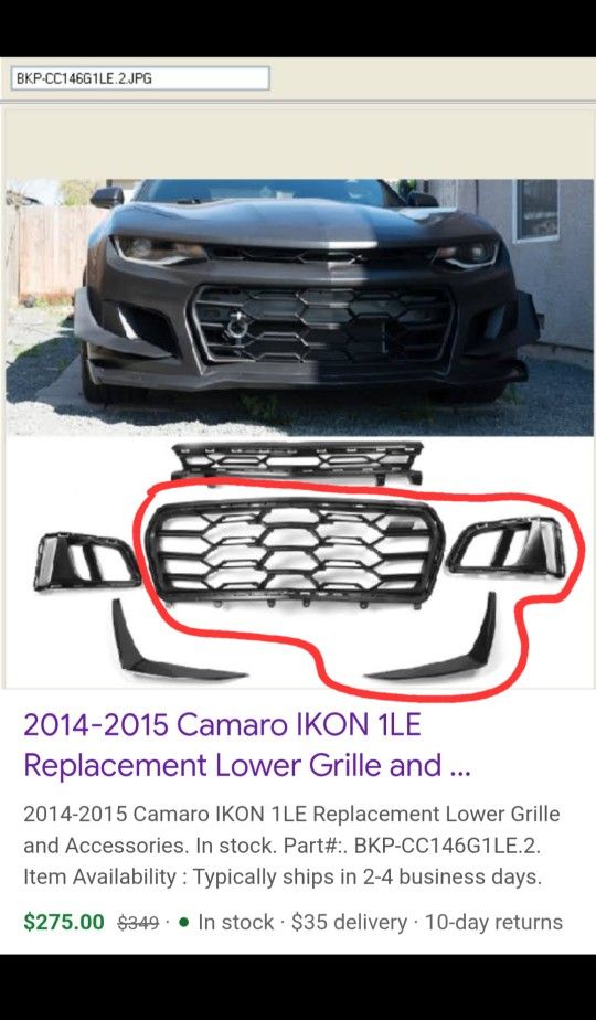 2014-2015 Camaro IKON 1LE Or ZL1 Replacement Lower Grille And Accessories Kit. These Are Replacement Parts For The 1LE Or ZL1-style Front Bumper Cover