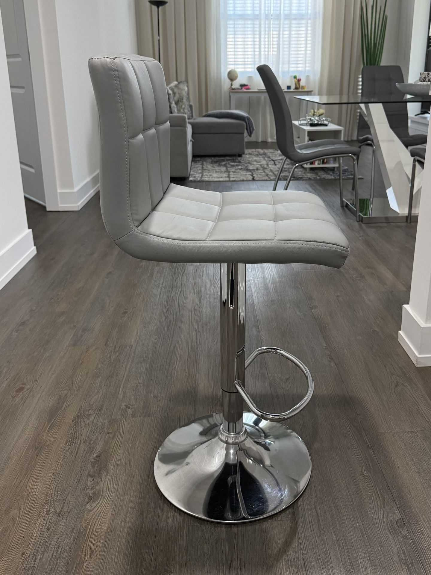 Just 1 Modern Adjustable Bar Stool – Light Gray Faux Leather