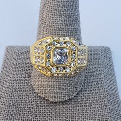 Fashion 18K Solid Yellow Gold Ring Natural Steel For Men and Women Jewelry White Sapphire size 12