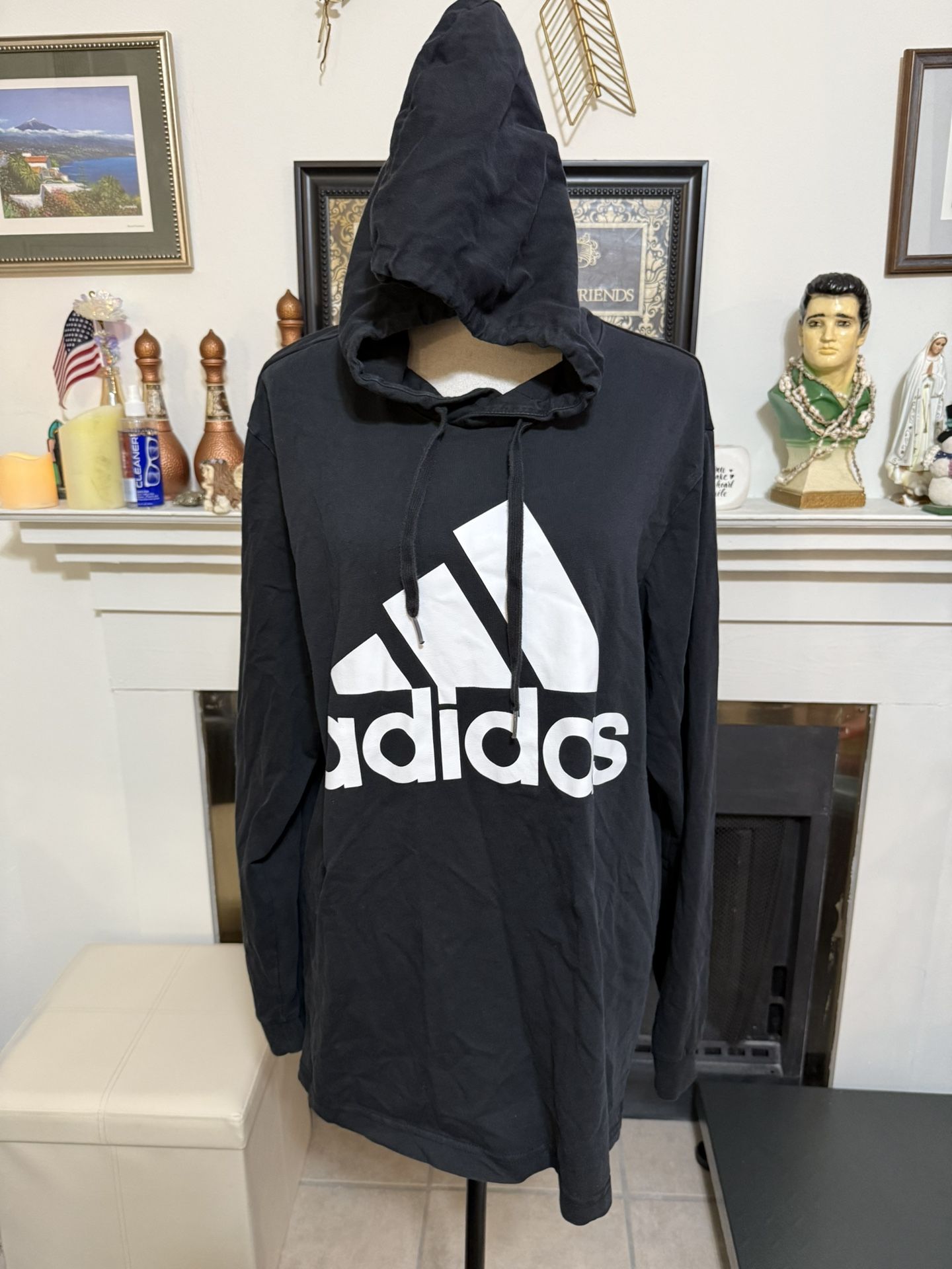 Adidas Hoodie Size XL Mens Black Big Logo Long Sleeve Knit Cotton Pullover In very good condition