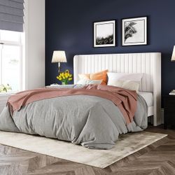 Allewie Queen Size Velvet Bed Frame/Vertical Channel Tufted Wingback Headboard/Upholstered Platform Bed/Strong Wooden Slats/No Box Spring Needed/Easy 
