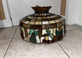 Vintage  22” Tiffany Style Hanging Stained Glass Ceiling Light Lamp Shade…$175